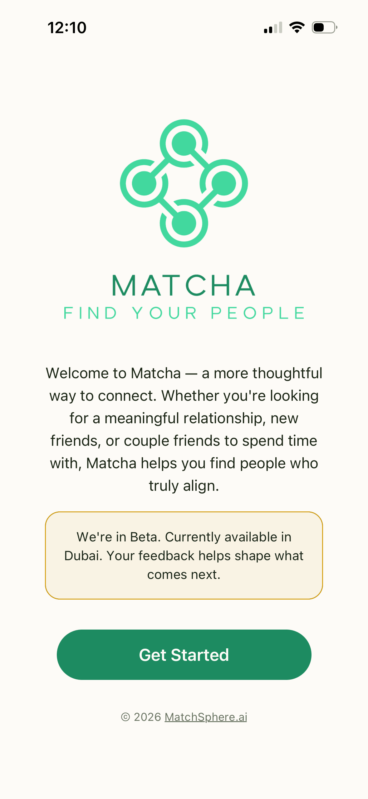 Matcha welcome screen